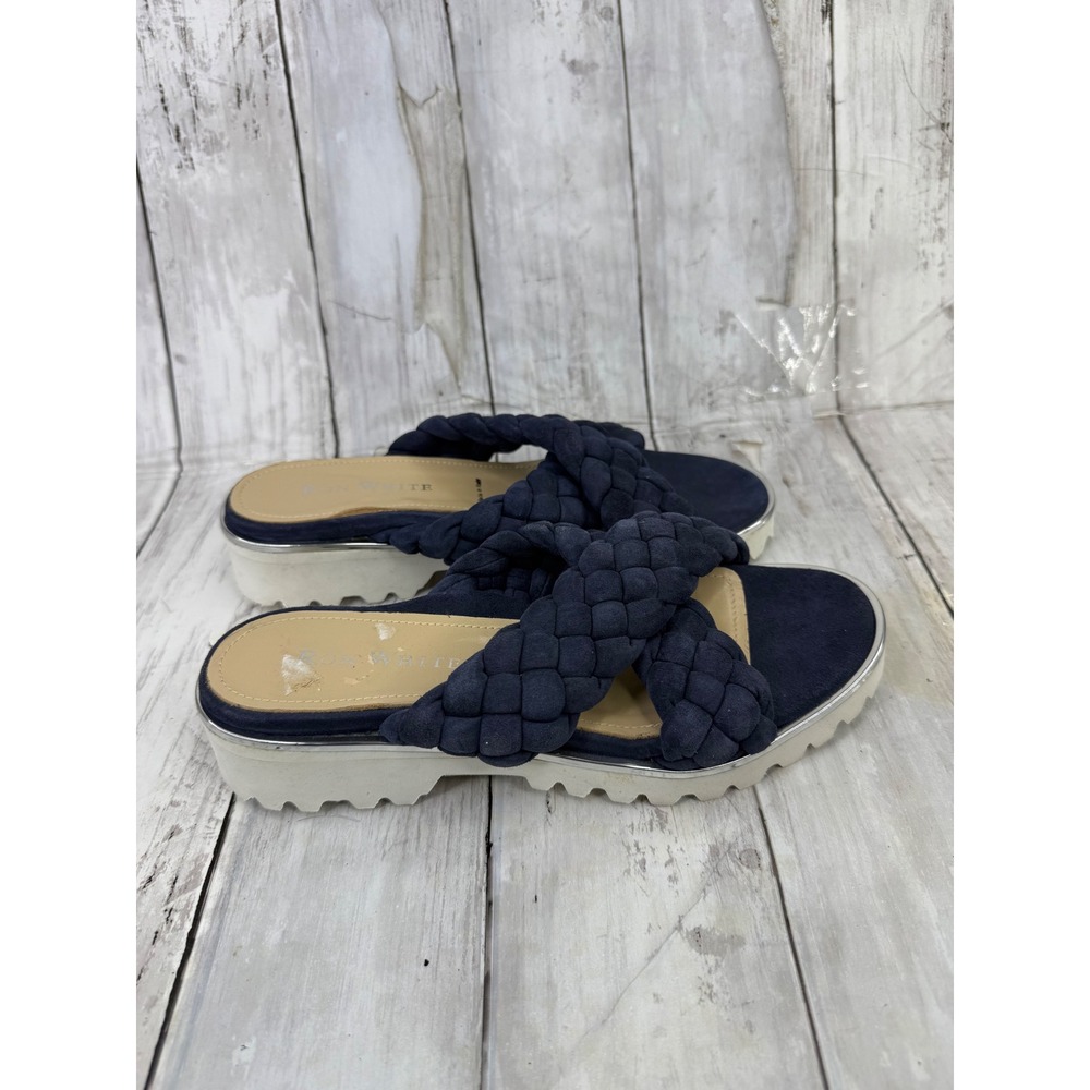 Ron White Stigo Navy Blue Braided Suede Platform Slide Sandals Made in Italy 36
